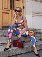 Abstract Color Stitch Sports Bra Set