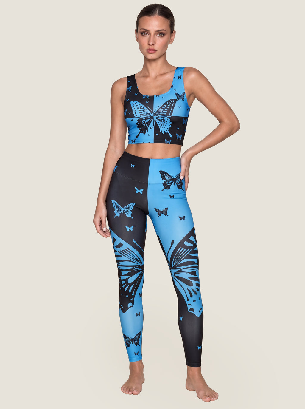 Blue Butterfly Contrast Sports Bra Set