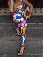 Abstract Color Stitch Sports Bra Set