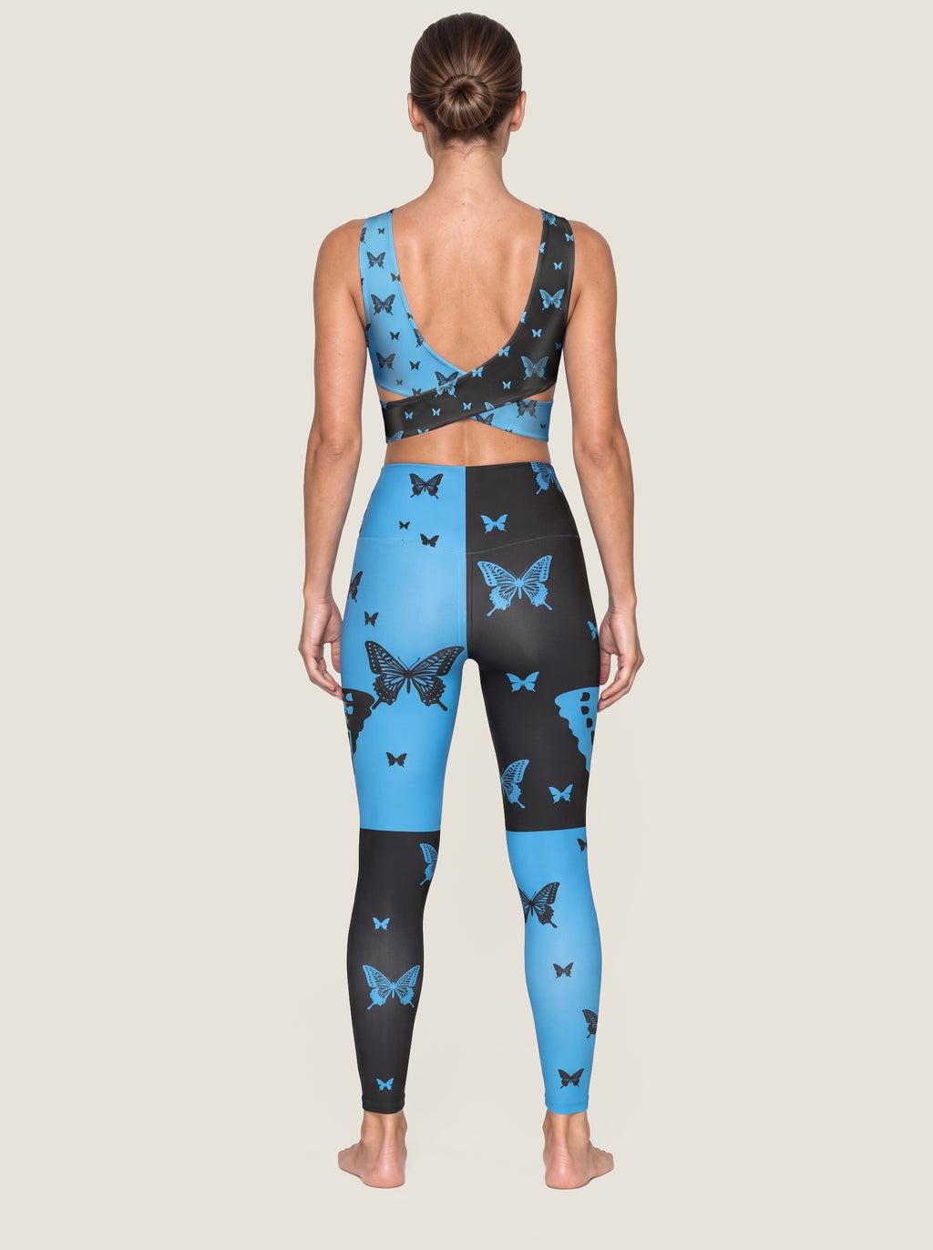 Blue Butterfly Contrast Sports Bra Set