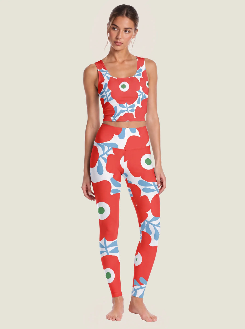 Red Poppy Floral Sports Bra Set