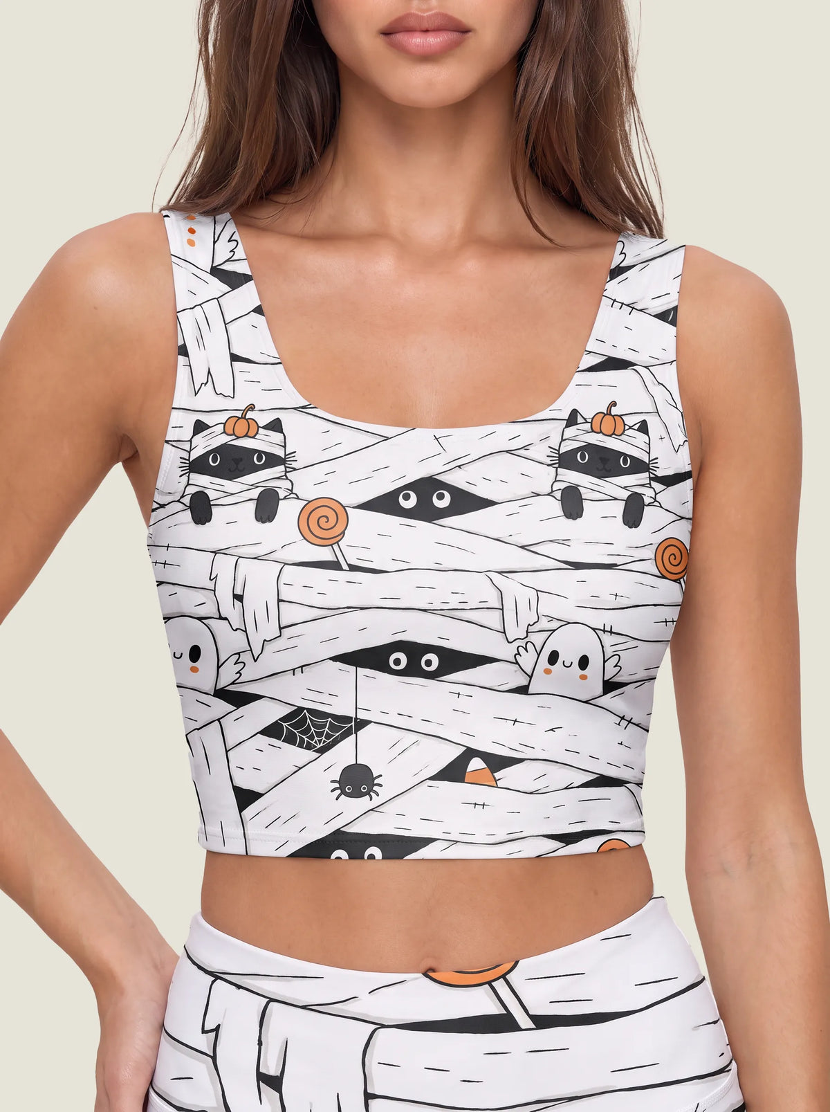 Mummy Cat Halloween Sports Bra Set