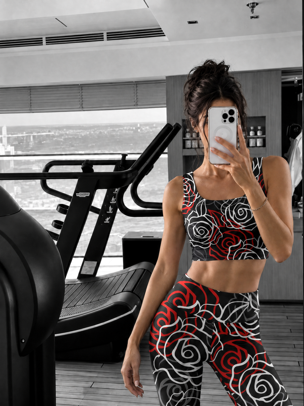 Red Rose Outline Sports Bra Set
