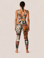 Vintage Halloween Patchwork Sports Bra Set