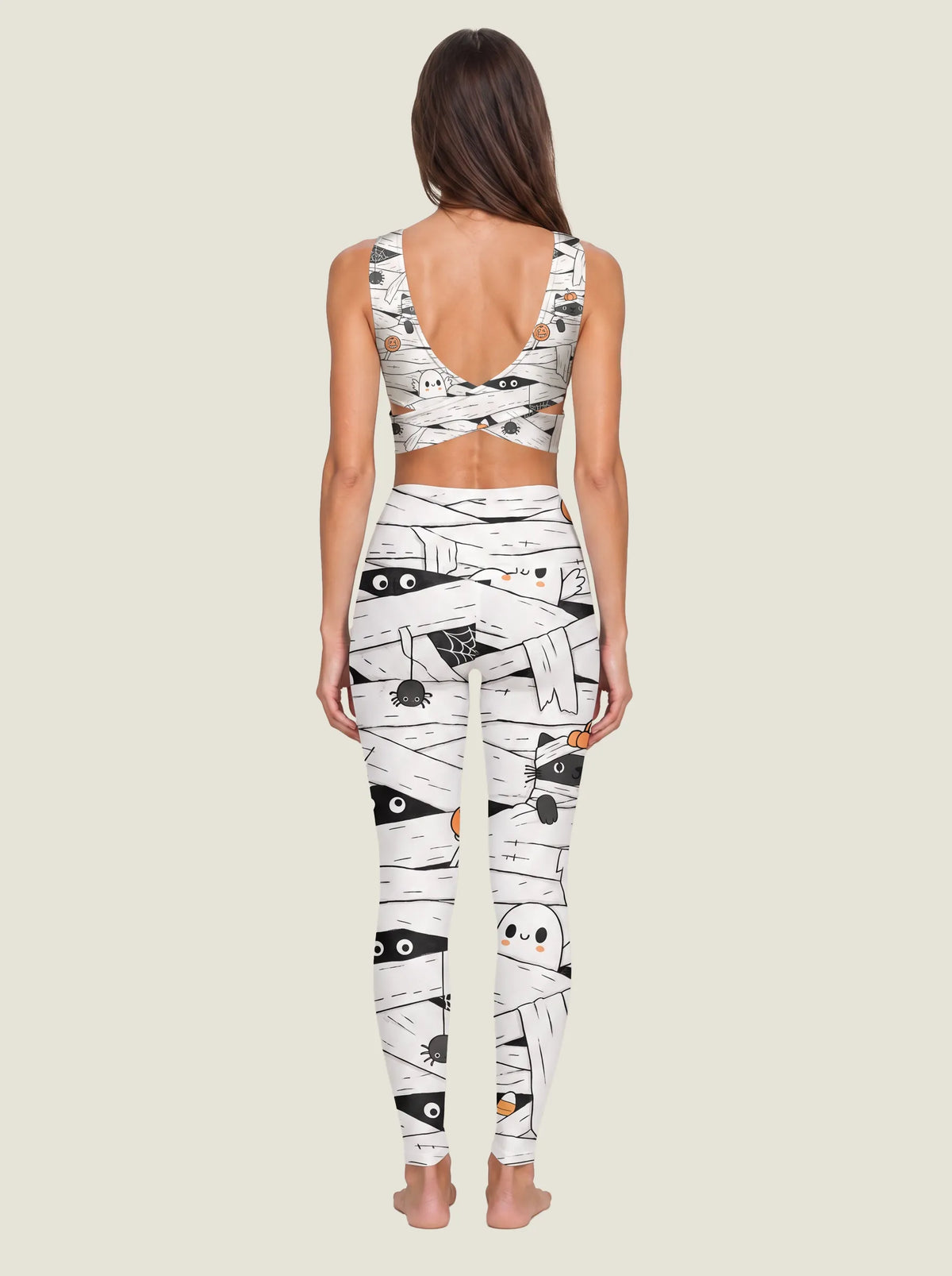 Mummy Cat Halloween Sports Bra Set