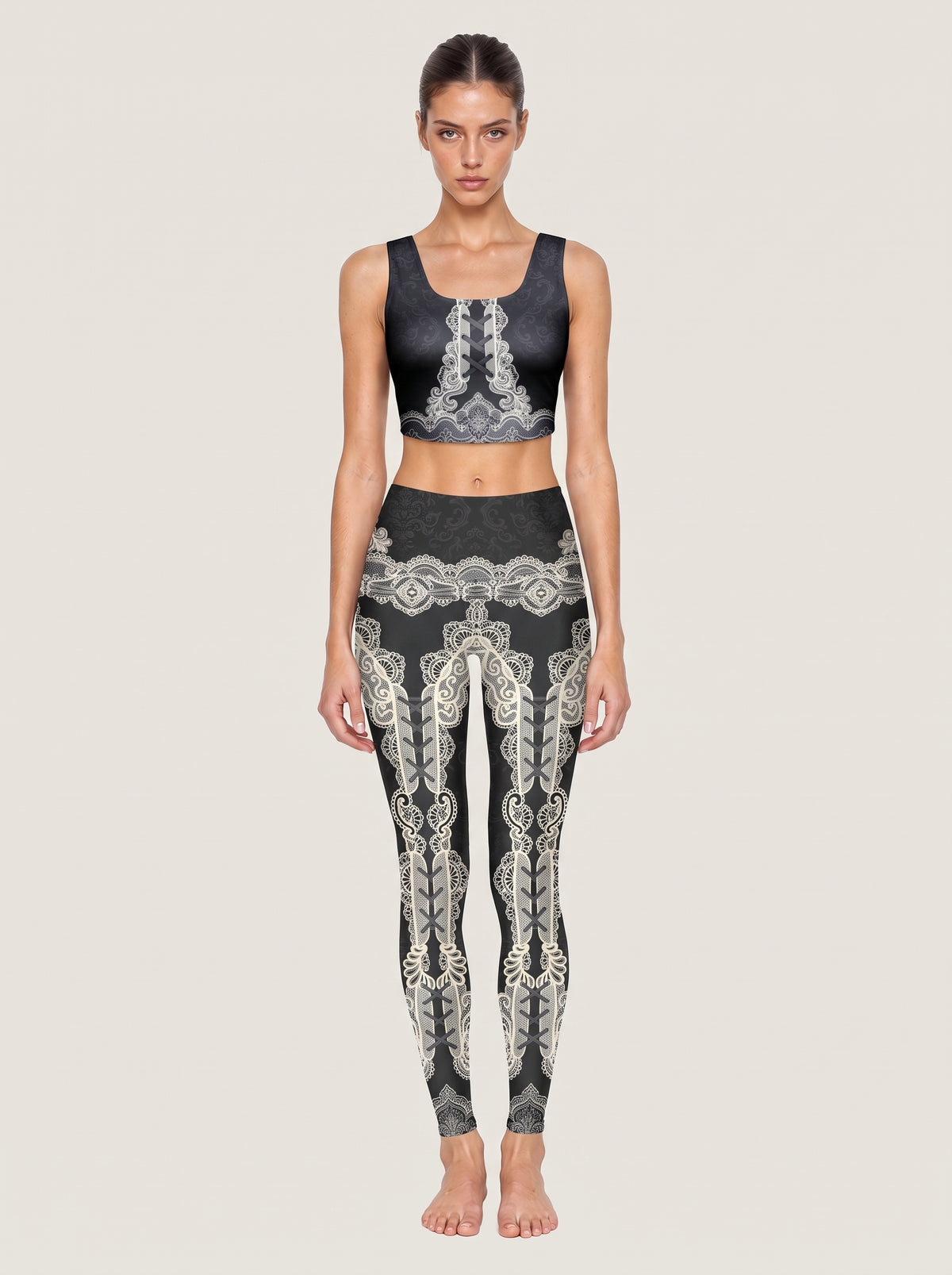 Gothic Lace Corset Sports Bra Set