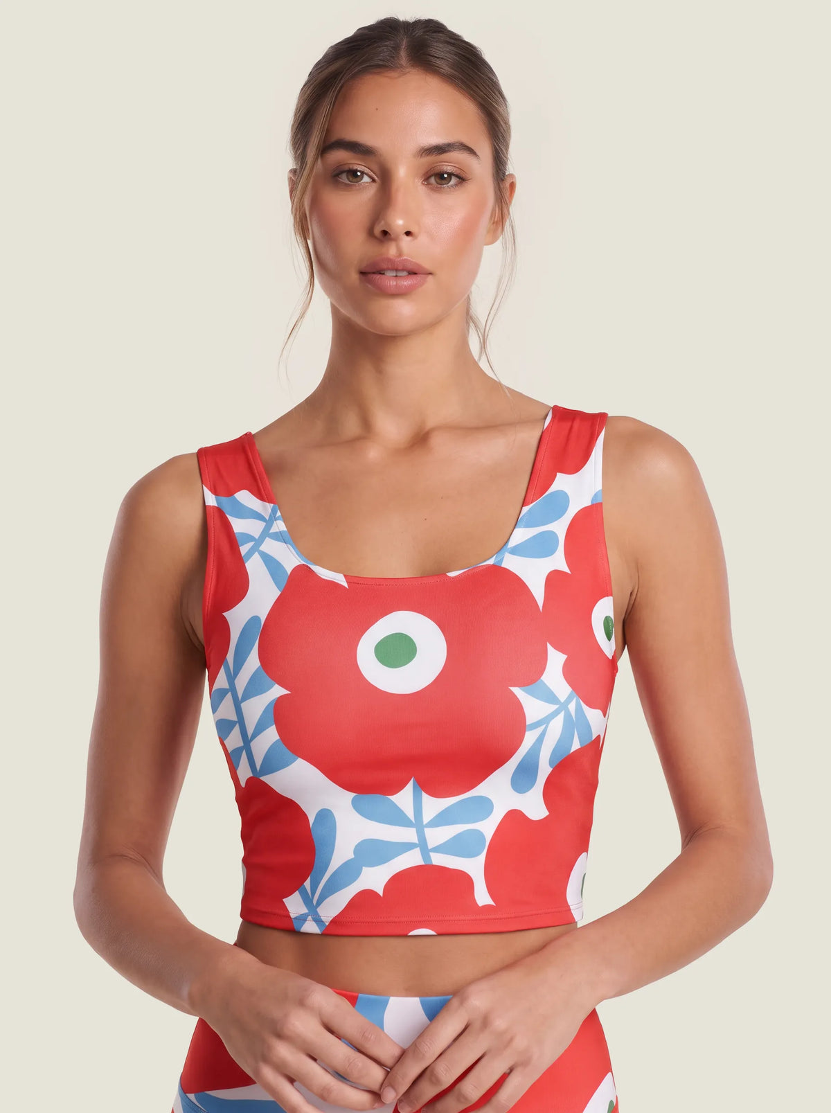 Red Poppy Floral Sports Bra Set