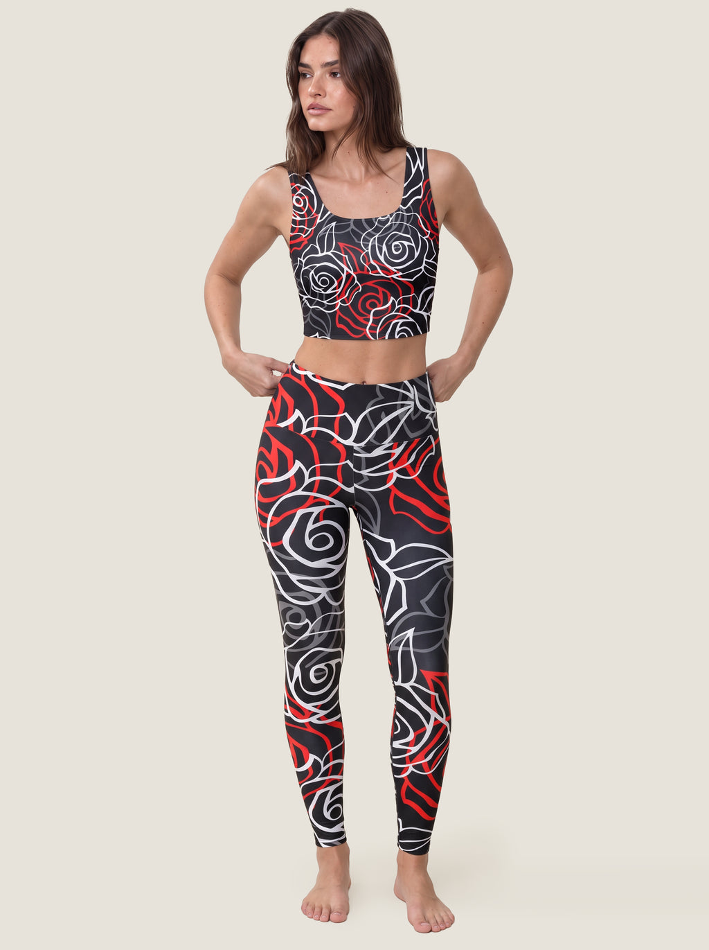 Red Rose Outline Sports Bra Set