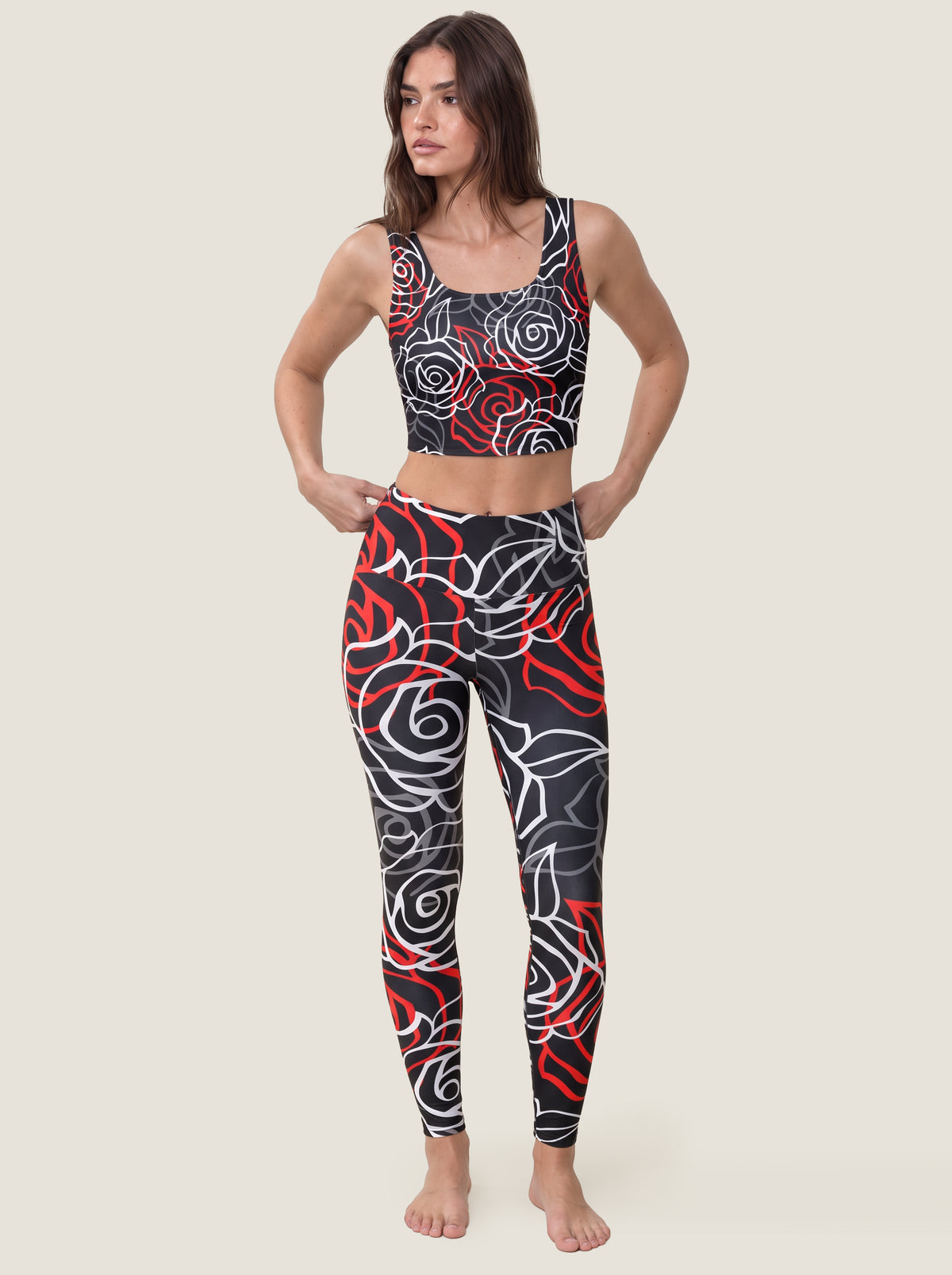 Red Rose Outline Sports Bra Set