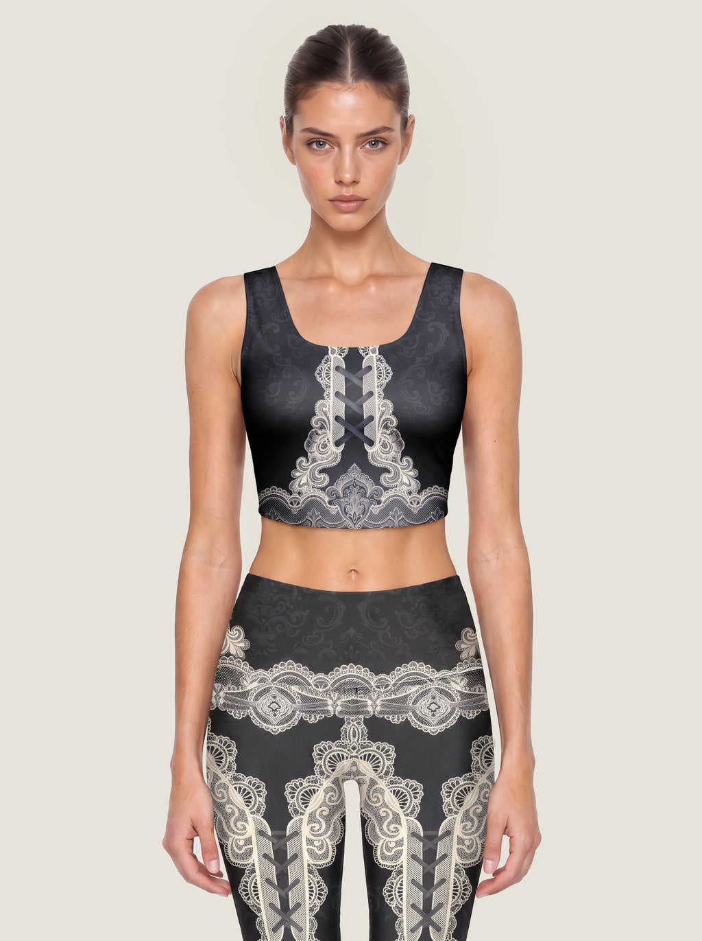 Gothic Lace Corset Sports Bra Set
