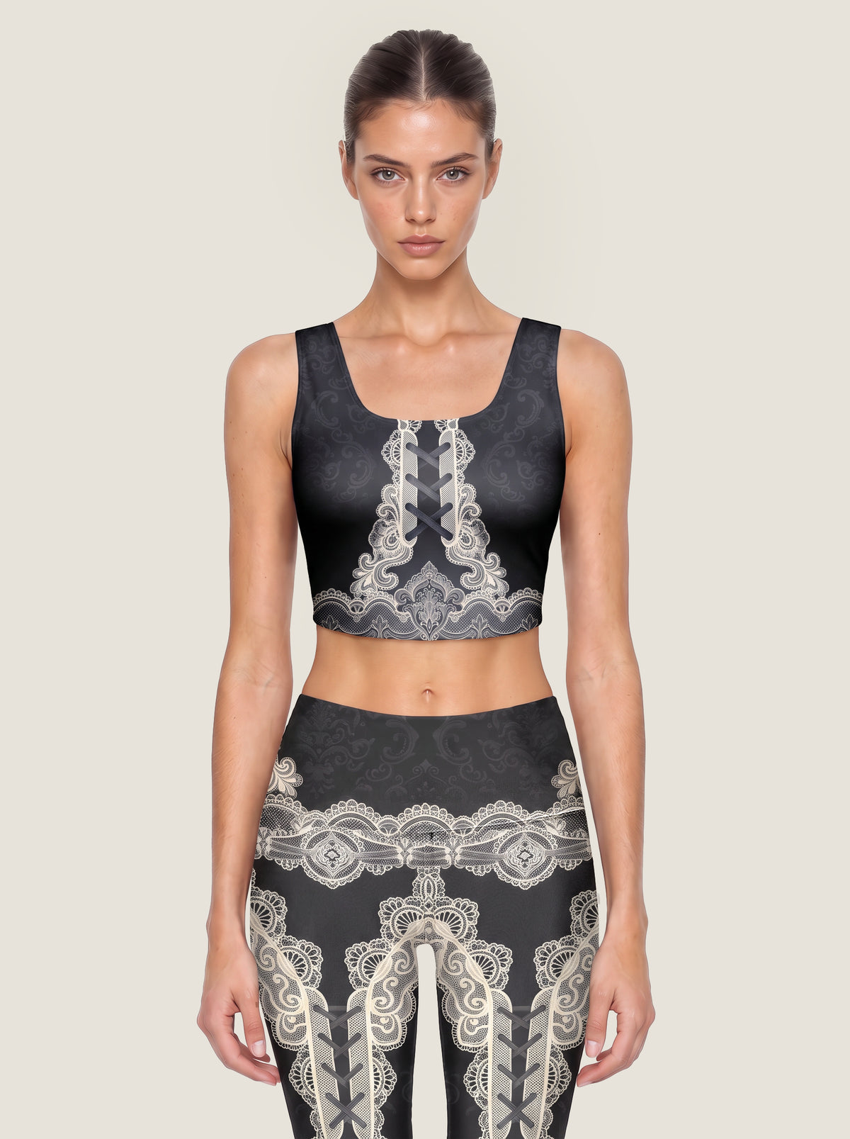 Gothic Lace Corset Sports Bra Set