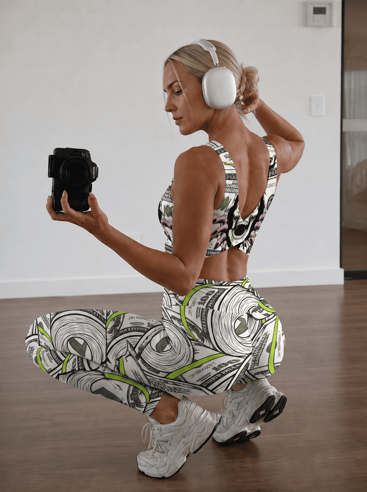 Dollar Skull Graphic Longline Sports Bra Set