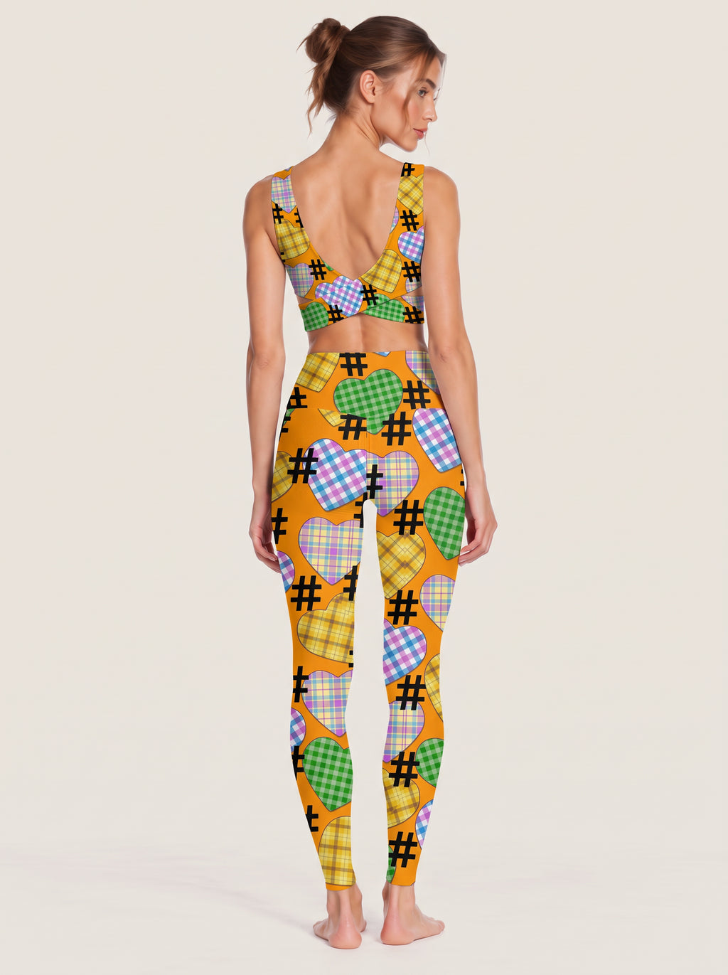 Plaid Heart Hashtag Sports Bra Set