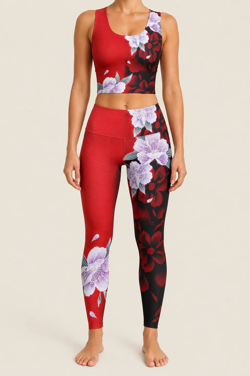 Crimson Sakura Shadow High-Rise Leggings Set