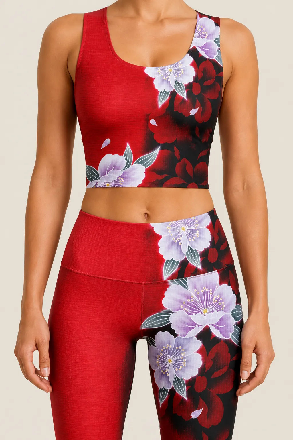 Crimson Sakura Shadow High-Rise Leggings Set