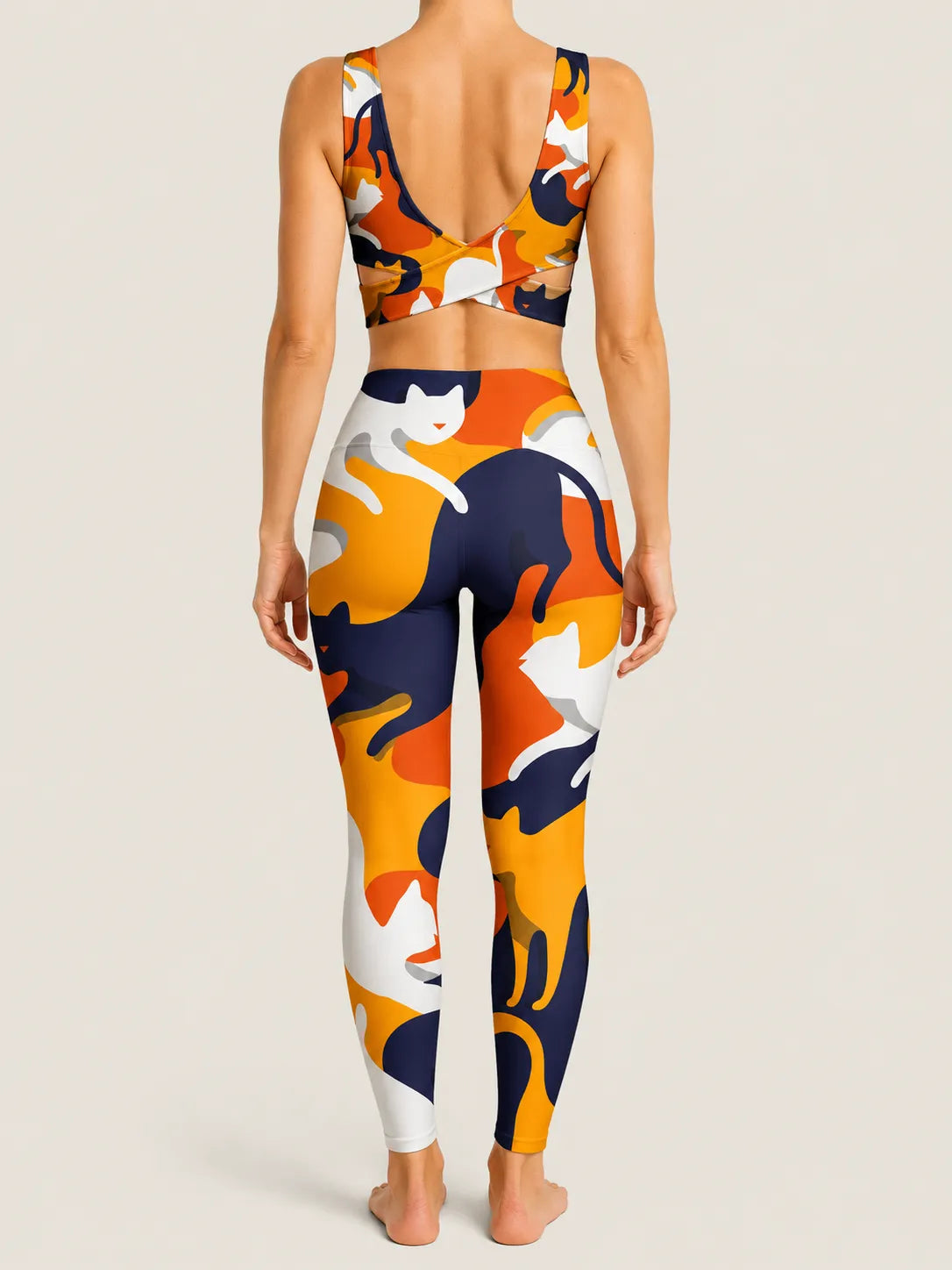 Autumn Cat Silhouette Longline Sports Bra Set