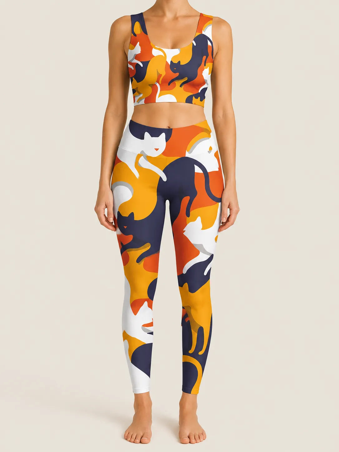 Autumn Cat Silhouette Longline Sports Bra Set