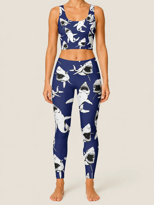 Midnight Shark Frenzy Longline Sports Bra Set