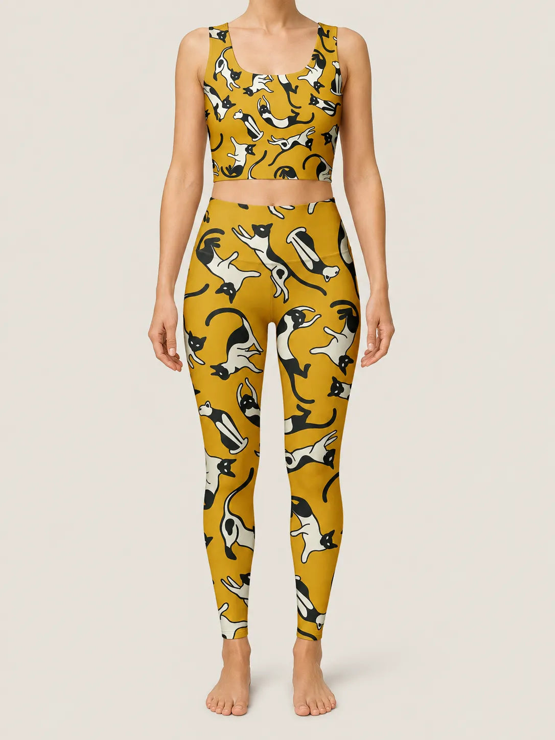 Mustard Cat Parade Longline Sports Bra Set