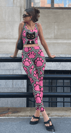 Pink Gothic Cat Graphic Bralette Set