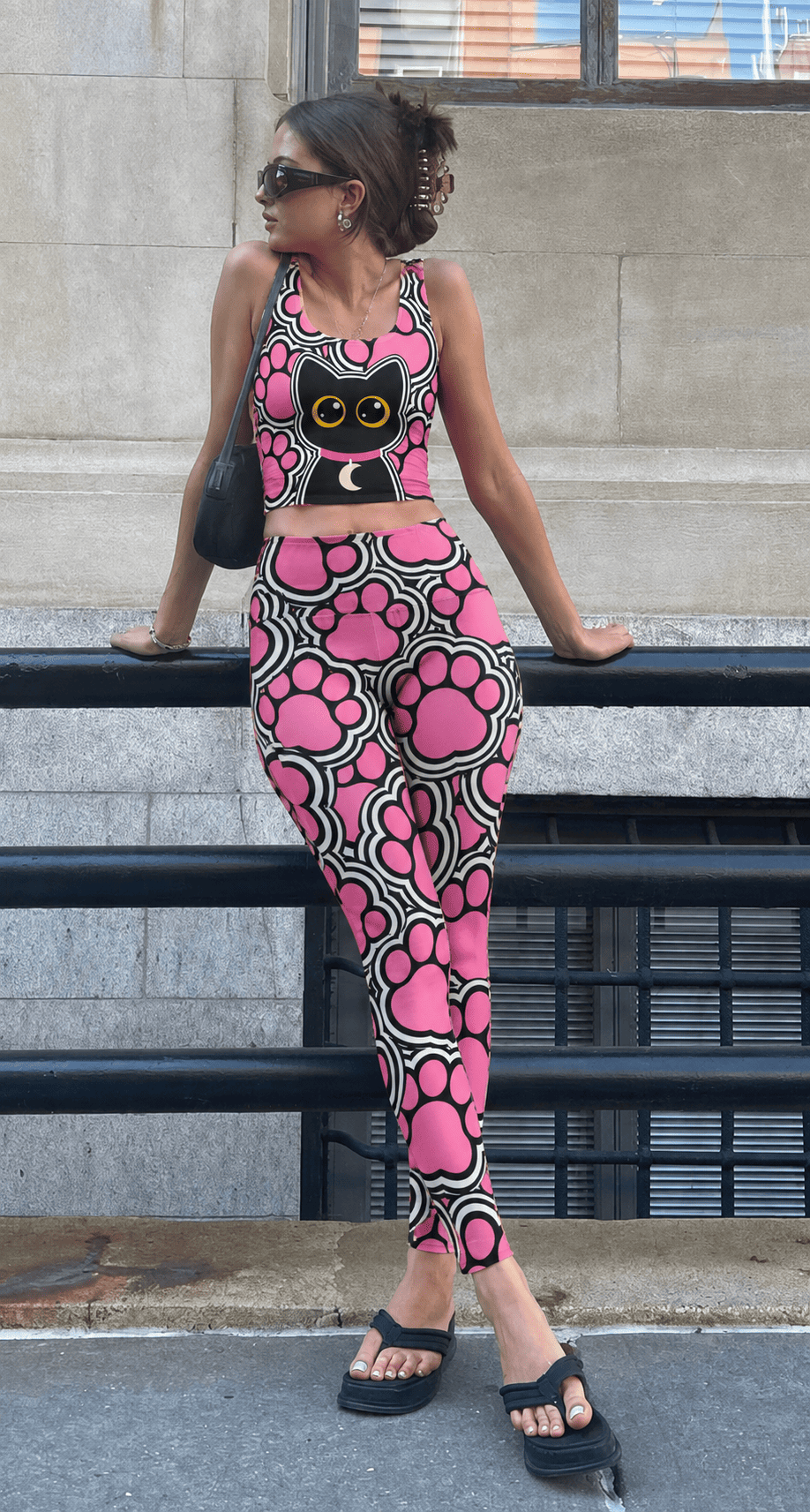 Pink Gothic Cat Graphic Bralette Set
