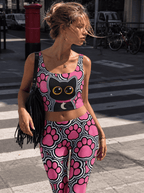 Pink Gothic Cat Graphic Bralette Set