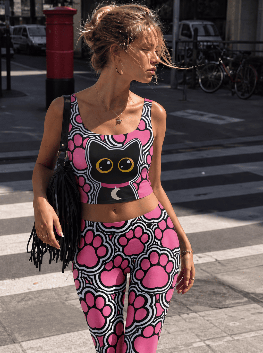 Pink Gothic Cat Graphic Bralette Set