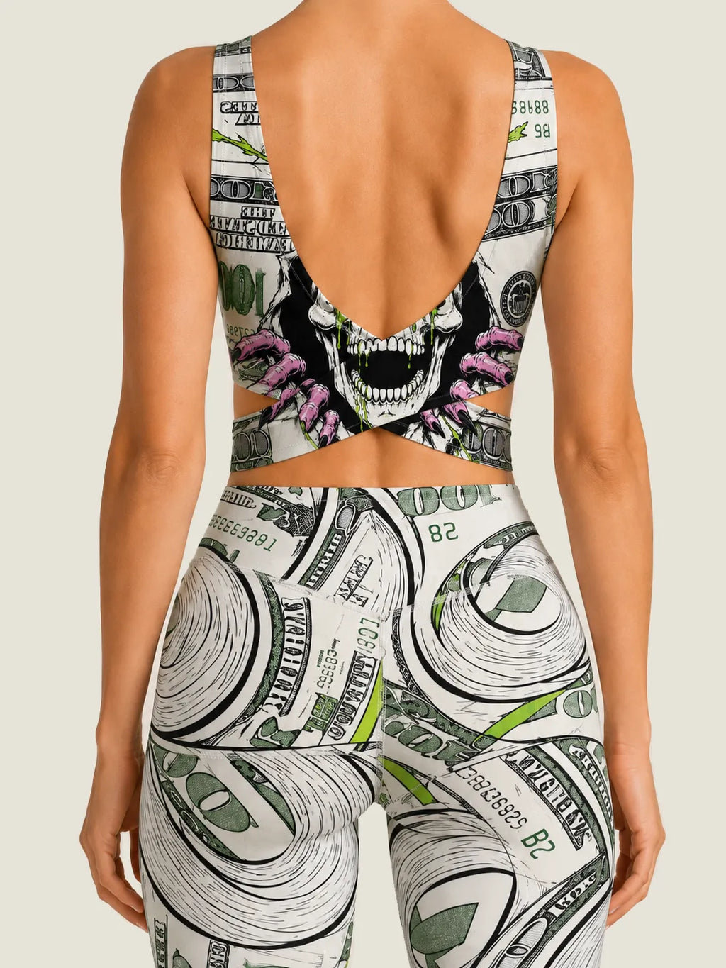 Dollar Skull Graphic Longline Sports Bra Set