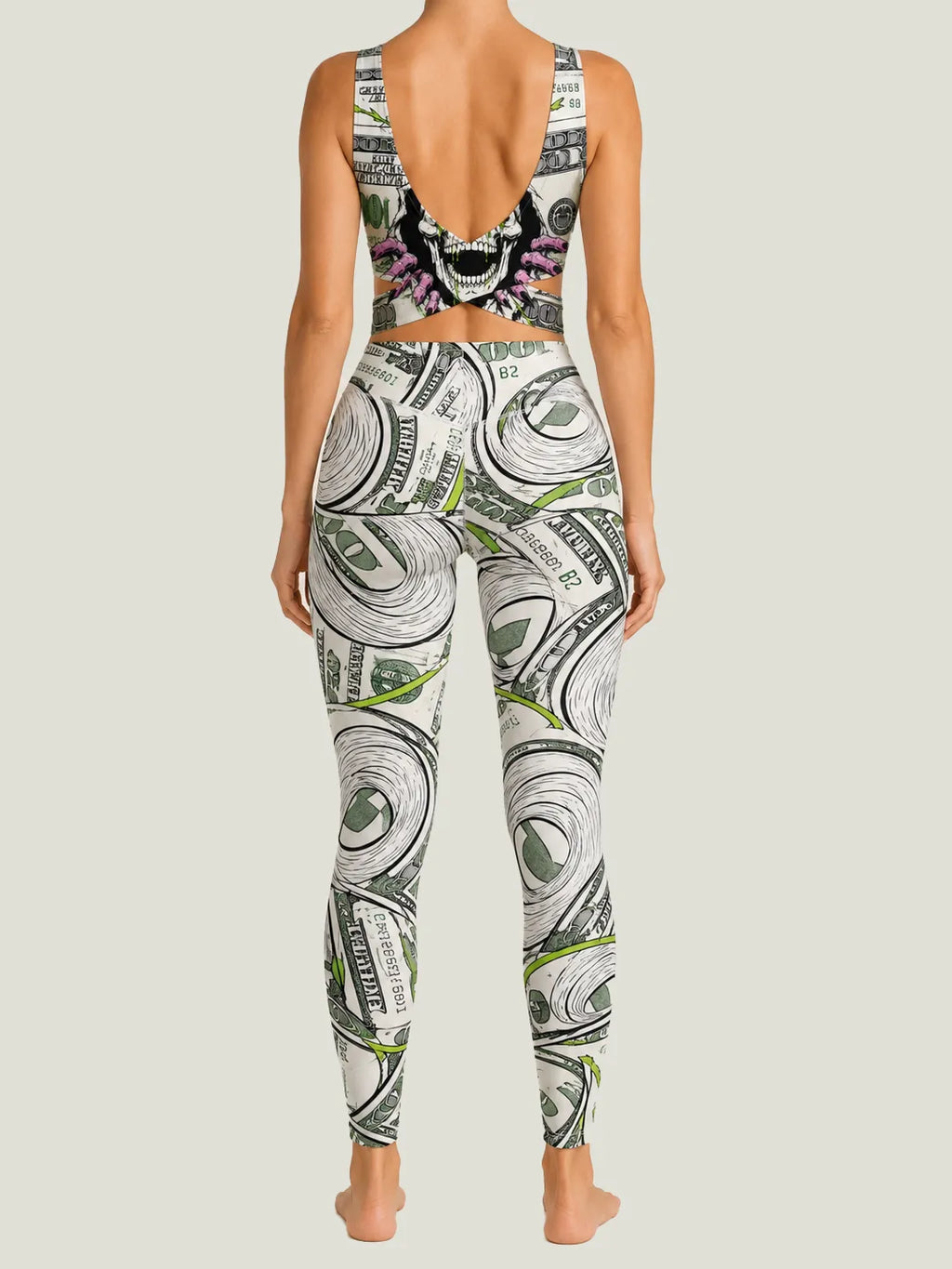 Dollar Skull Graphic Longline Sports Bra Set