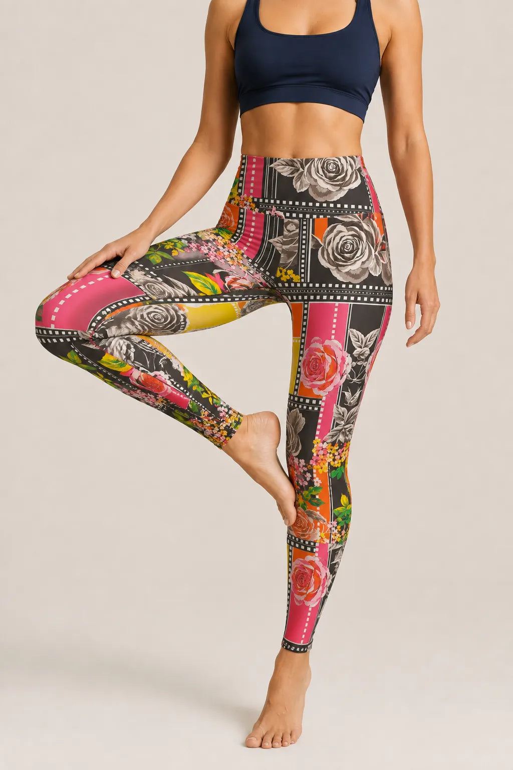 Cinematic Rose Collage High-Rise  Leggings
