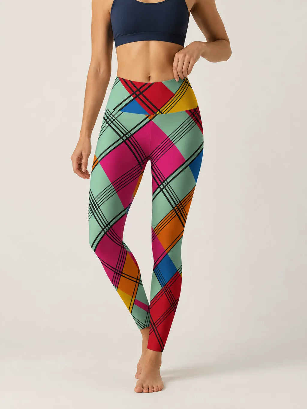 Color Block Plaid High-Rise Leggings