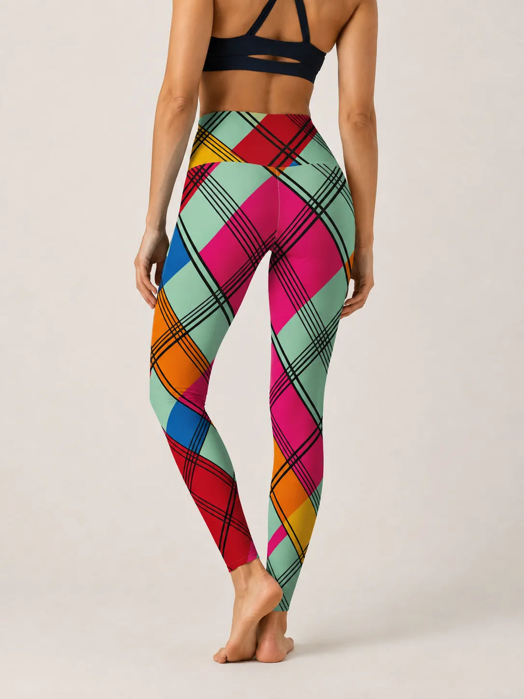 Color Block Plaid High-Rise Leggings