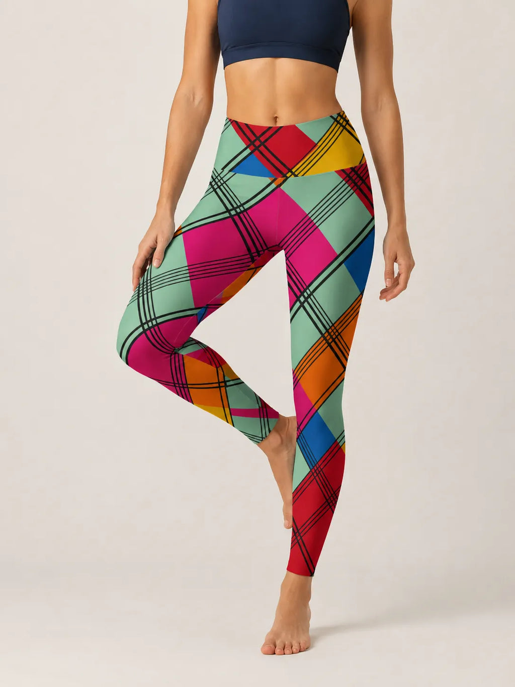 Color Block Plaid High-Rise Leggings