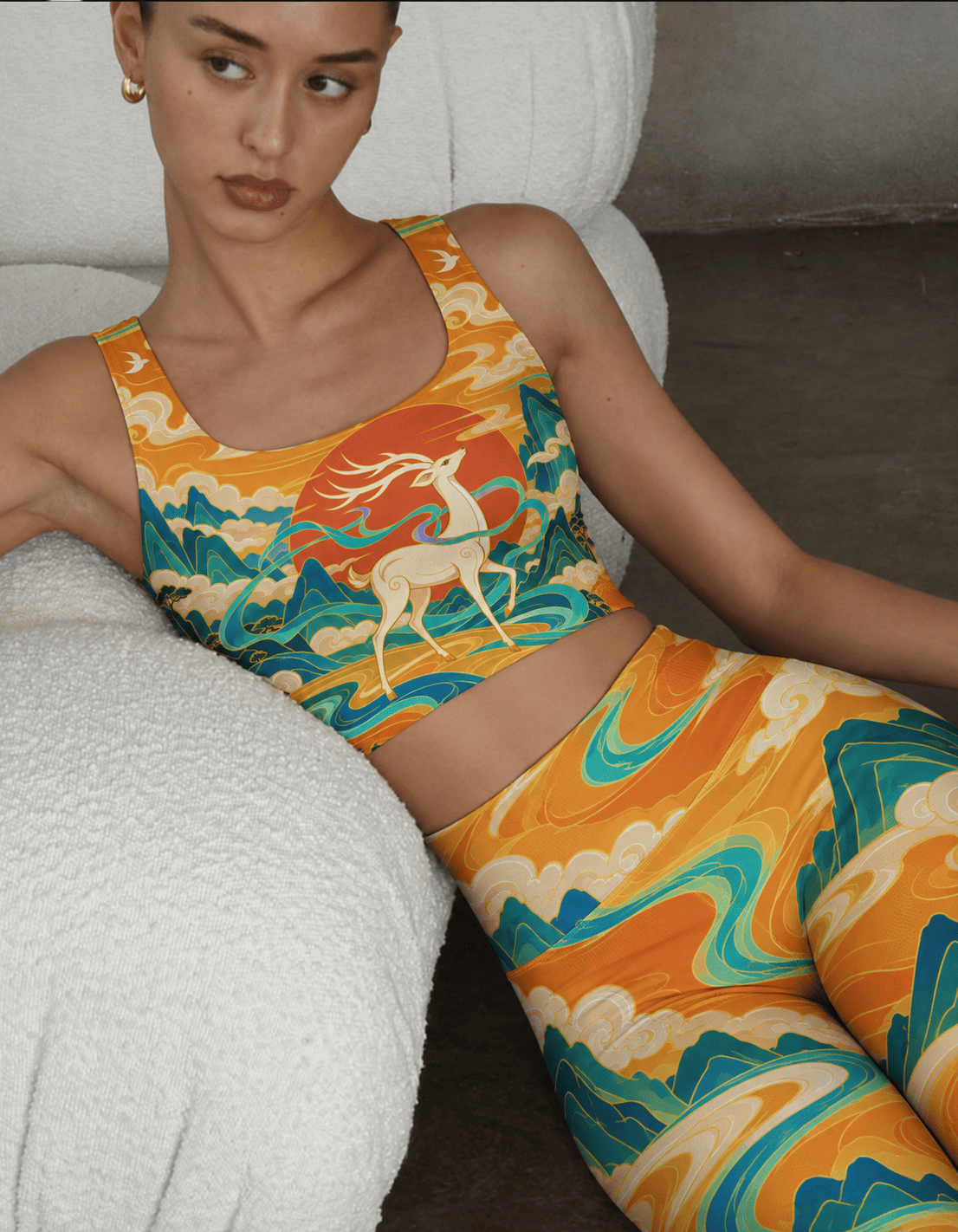 Golden Deer Landscape Bralette Set