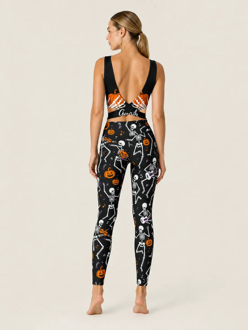 Halloween Pumpkin Skeleton Sports Bra Set