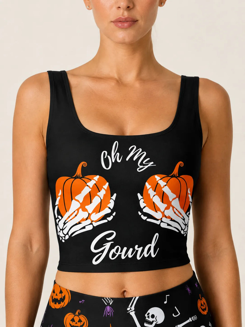 Halloween Pumpkin Skeleton Sports Bra Set