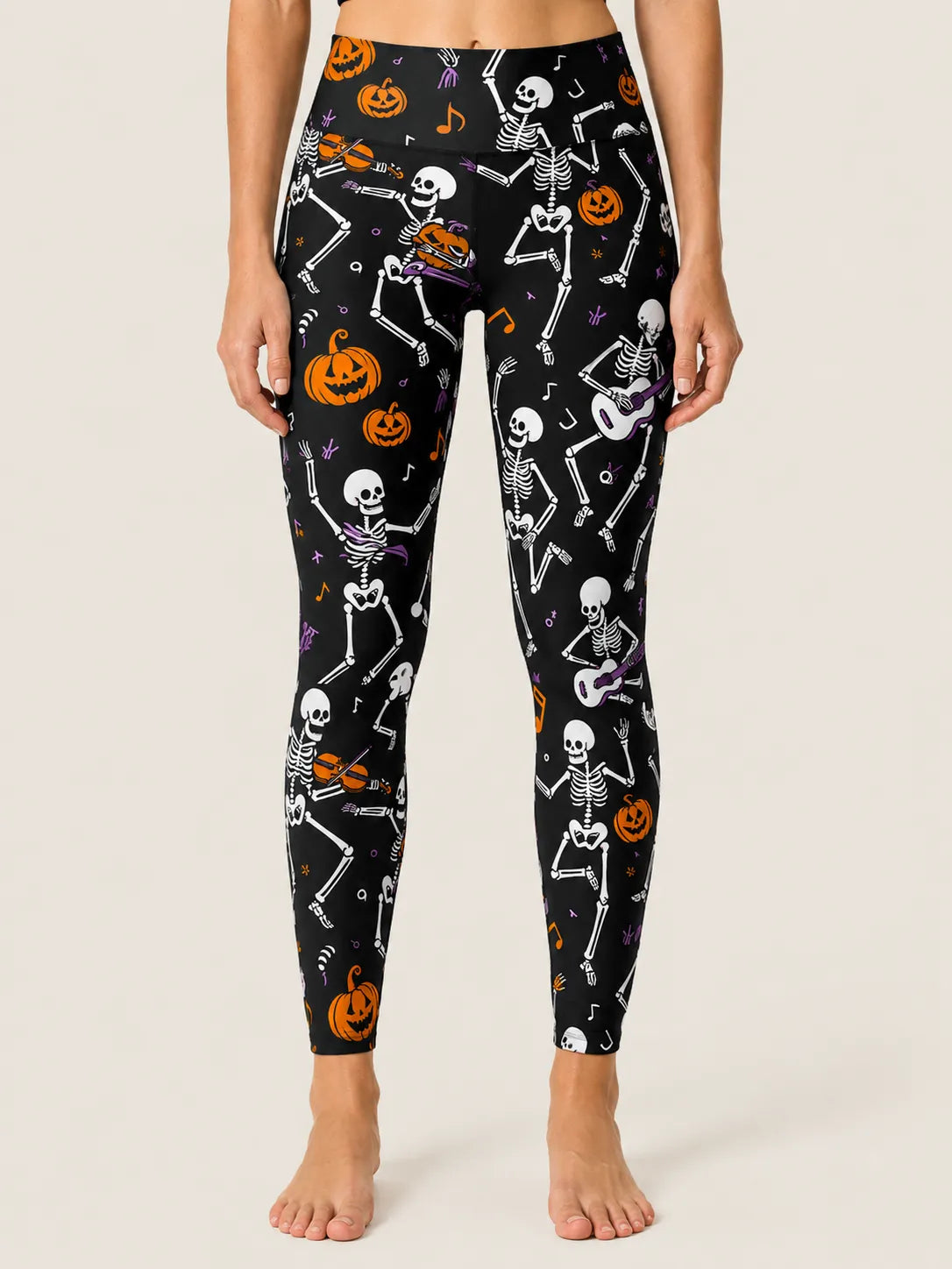 Halloween Pumpkin Skeleton Sports Bra Set
