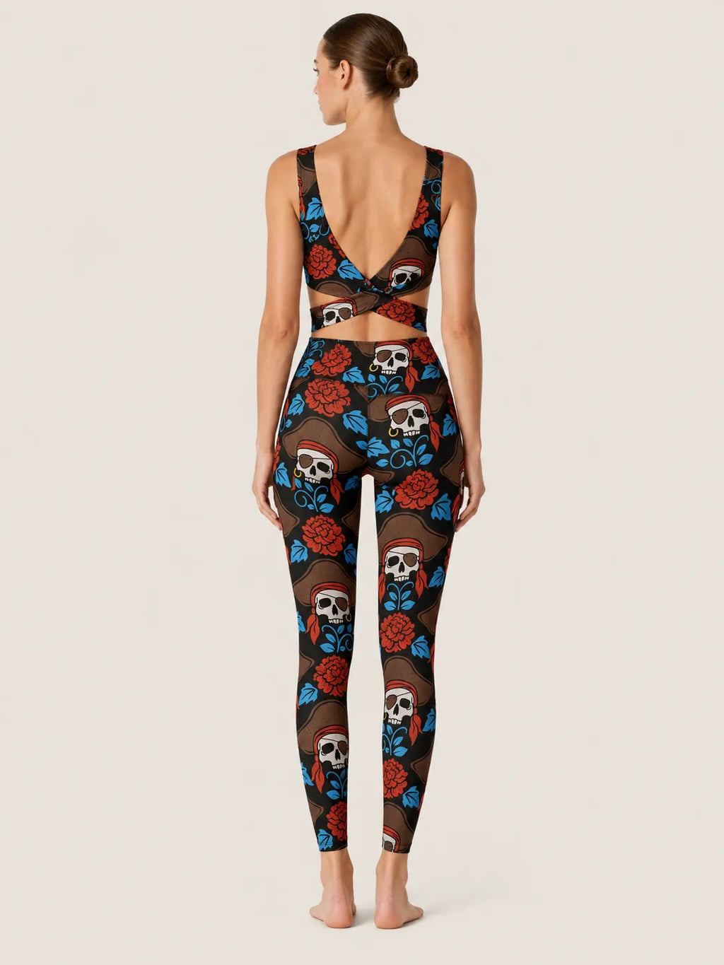 Pirate Skull Floral Sports Bra Set