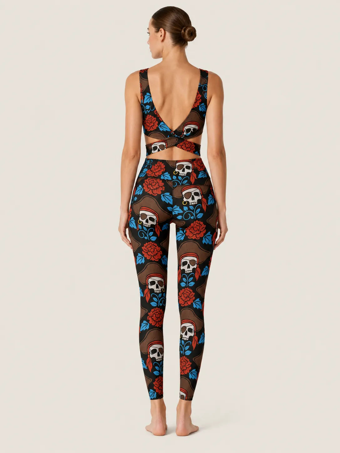 Pirate Skull Floral Sports Bra Set