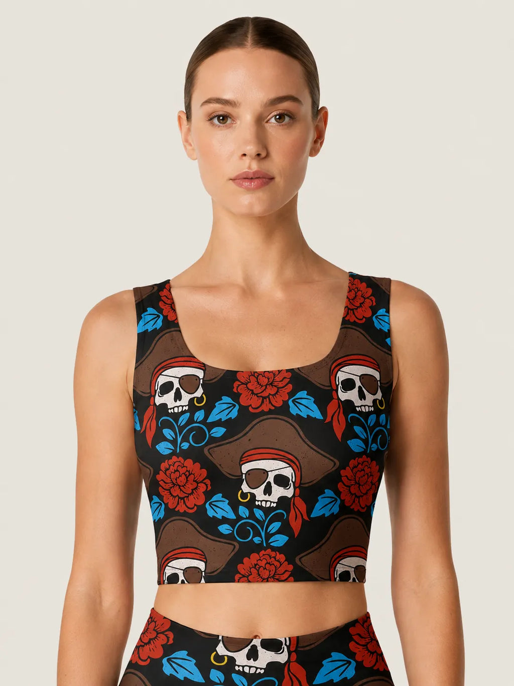 Pirate Skull Floral Sports Bra Set