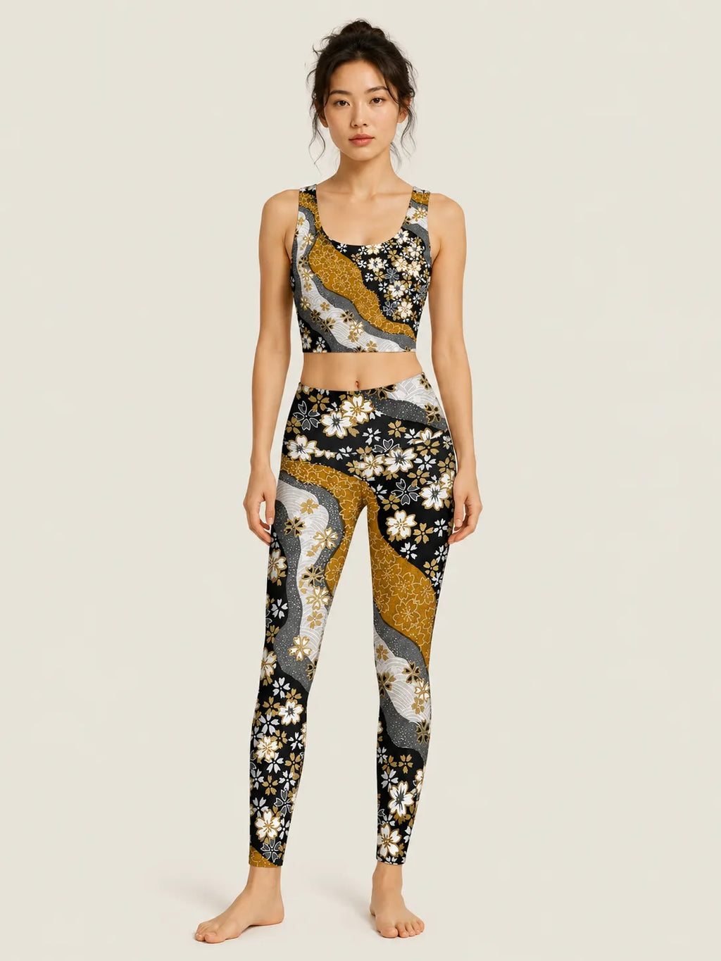 Golden Sakura Wave Sports Bra Set