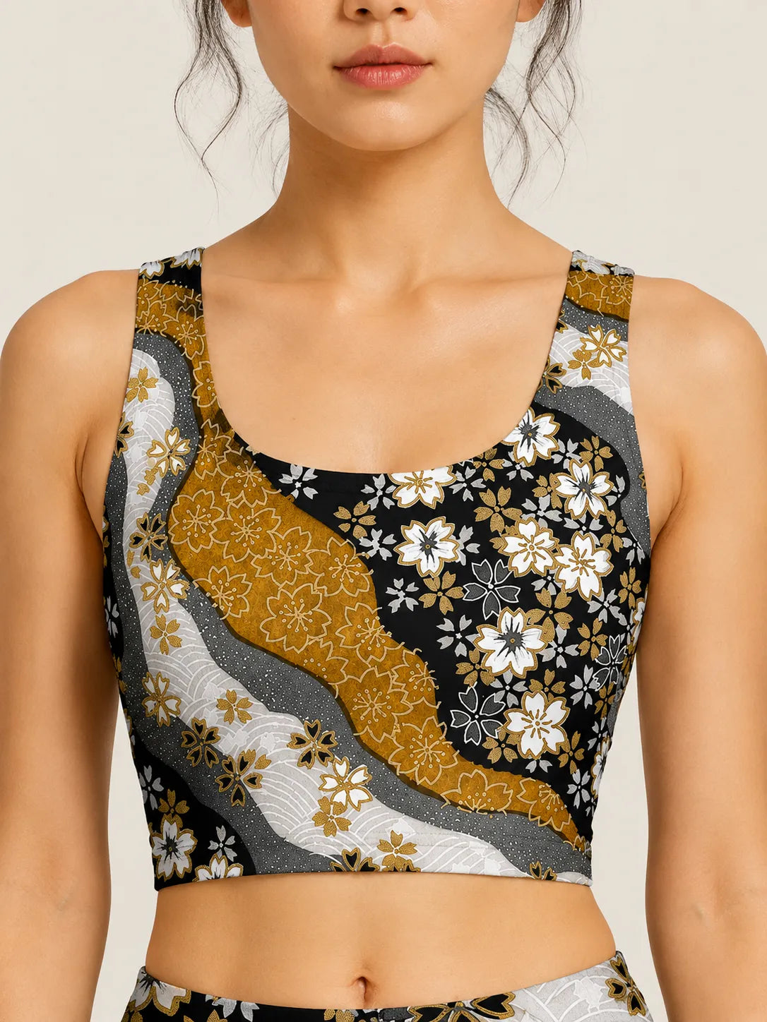 Golden Sakura Wave Sports Bra Set