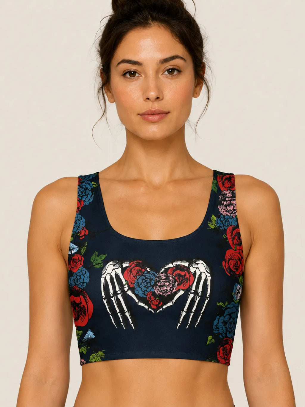 Gothic Floral Skeleton Hands Sports Bra Set