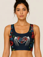 Gothic Floral Skeleton Hands Sports Bra Set