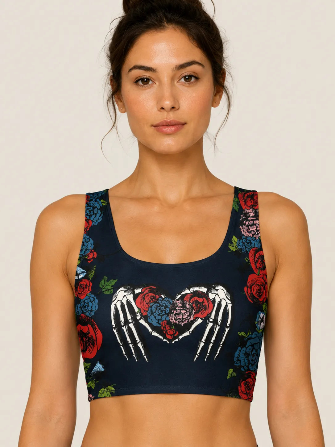 Gothic Floral Skeleton Hands Sports Bra Set