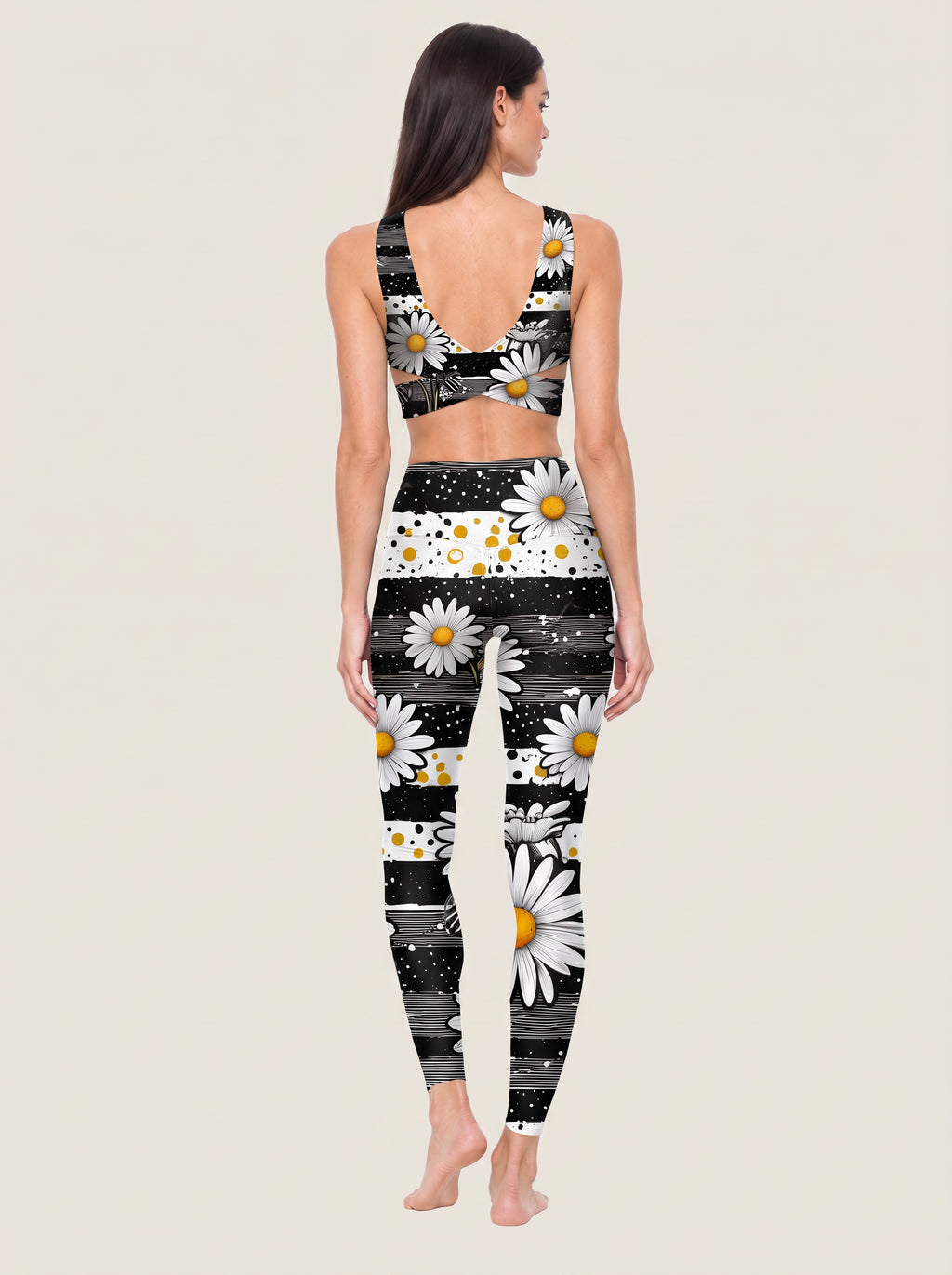 Graphic Daisy Stripe Sports Bra Set