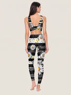 Graphic Daisy Stripe Sports Bra Set
