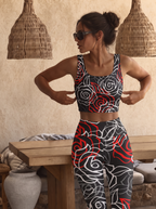 Red Rose Outline Sports Bra Set
