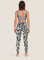 Black White Cat Floral Sports Bra Set