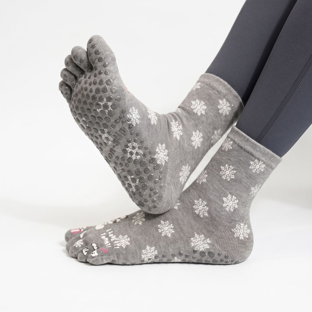 One Size Snowflake Cartoon Five-Toe Grip Crew Socks